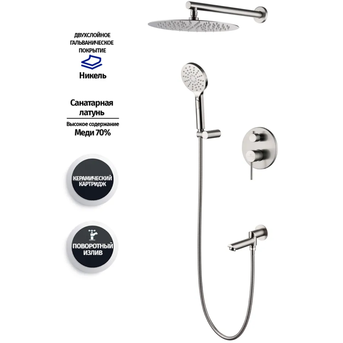 Приобрести grocenberg встраиваемая душевая система, никель gb5001nk