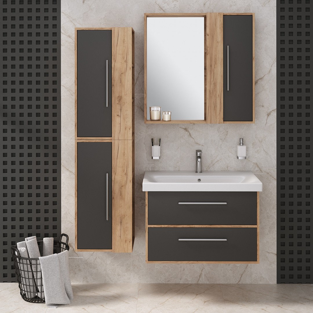 Приобрести зеркало шкаф melbourne 80 см. дуб/серый