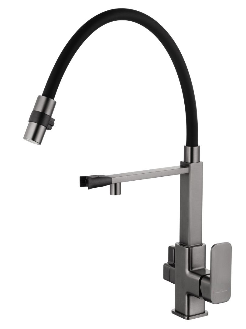 Приобрести смеситель для кухни с гибким изливом и подключением фильтра wonzon & woghand, темный графит (ww-88458012-bgm )