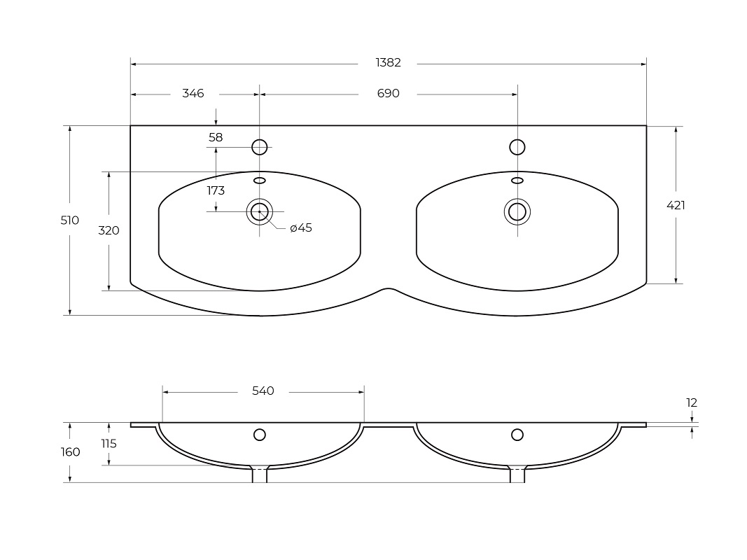 Приобрести cezares тумба подвесная с раковиной на две чаши vague 138 см rovere sbiancato, серая 54847