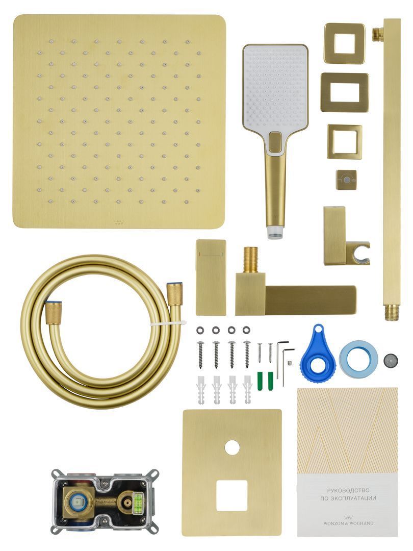 Приобрести душевая система встраиваемая wonzon & woghand cube 2.0, брашированное золото (ww-88087068-bg)