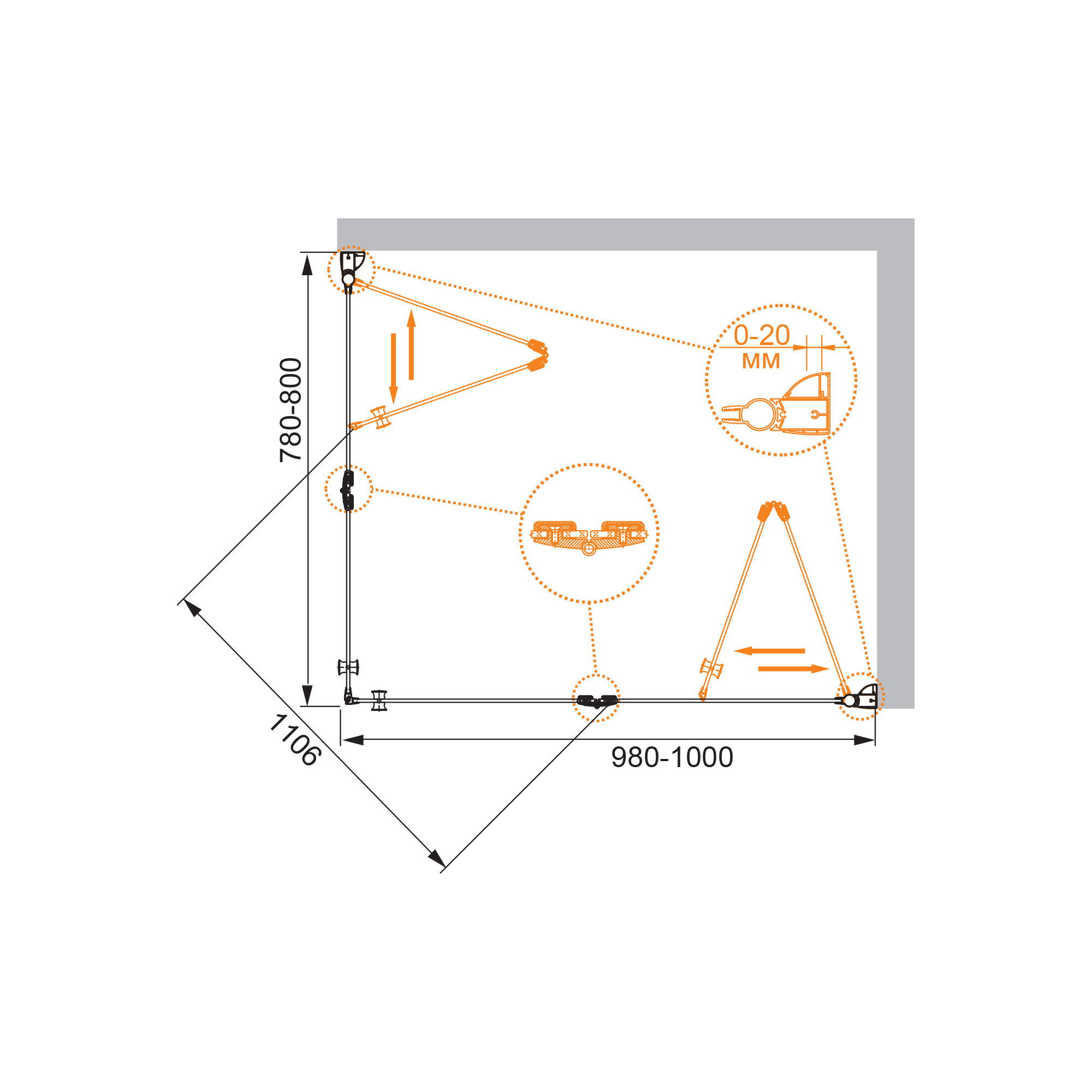 Приобрести cezares душевое ограждение elena 80х100 см, хром elena-w-ash-2-80/100-c-cr