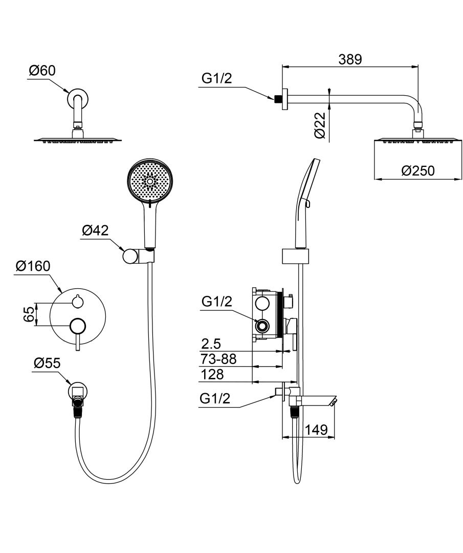 Приобрести душевая система встраиваемая wonzon & woghand solo, хром (ww-939032-cr)