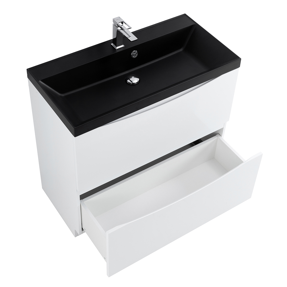 Приобрести belbagno тумба с раковиной marino 90 см, напольная bianco lucido, чёрная раковина