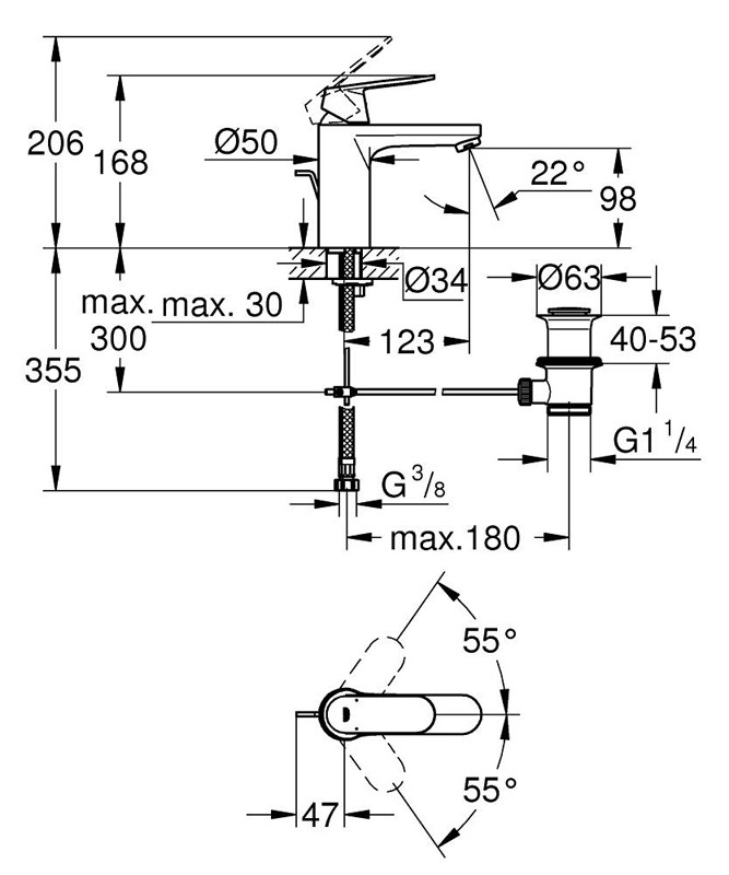 Приобрести смеситель для раковины grohe eurosmart cosmopolitan с донным клапаном, хром 23325000