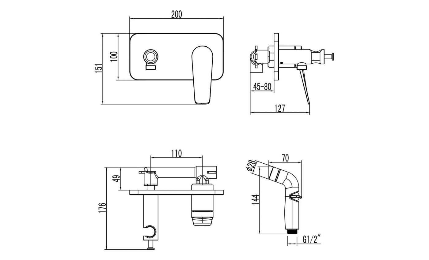 Приобрести lemark смеситель bronx с гигиеническим душем, скрытый монтаж, графит lm3720gm