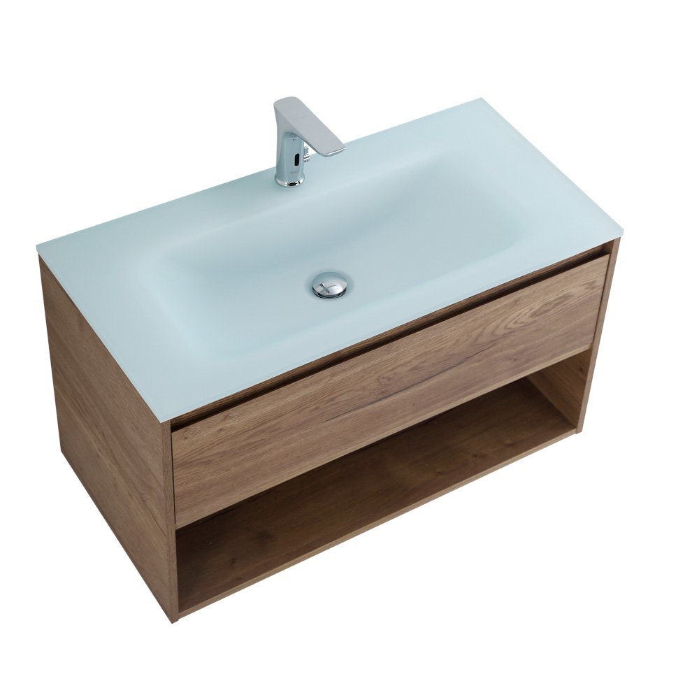 Приобрести belbagno тумба c раковиной kraft 100 см, с одним ящиком и полкой, подвесная rovere tabacco, белая раковина