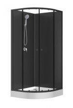 Loranto Душевая кабина NEO 90x90x(190+15) c низким поддоном 15см, прозрачное закаленное стекло 5 мм, задние стеклянные стенки черные, профиль черный-матовый (CS-21800BP)