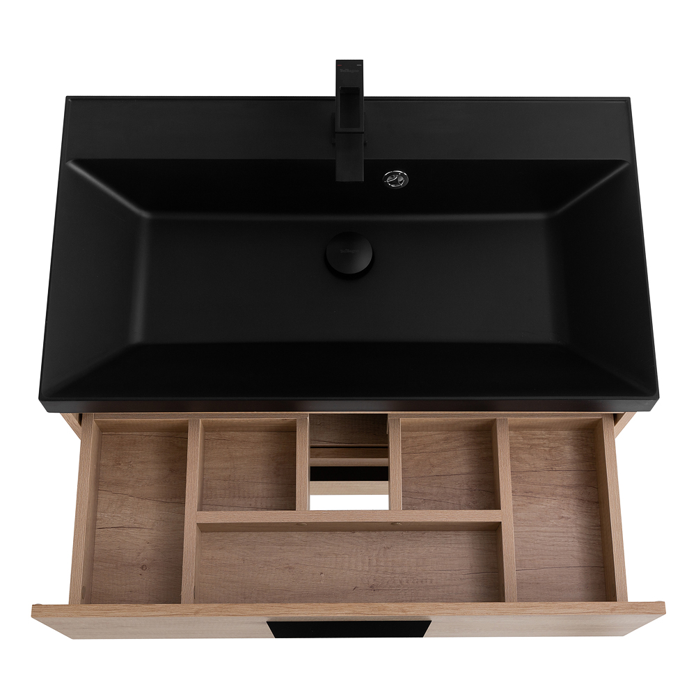 Приобрести belbagno тумба с раковиной aurora 80 см, подвесная rovere nebrasca nature, чёрная раковина