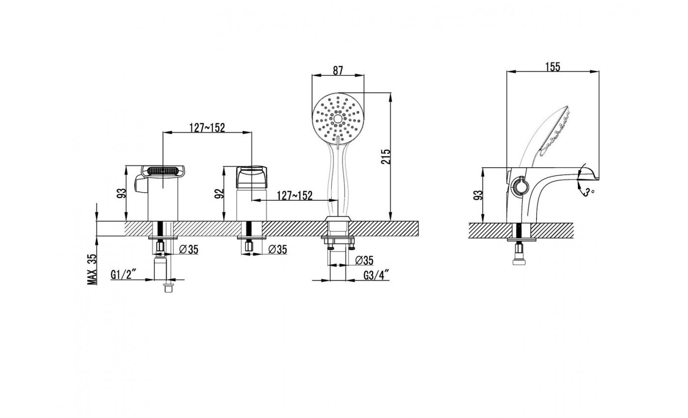 Приобрести lemark смеситель на борт ванны shift, 3 отверстия, хром lm4345c