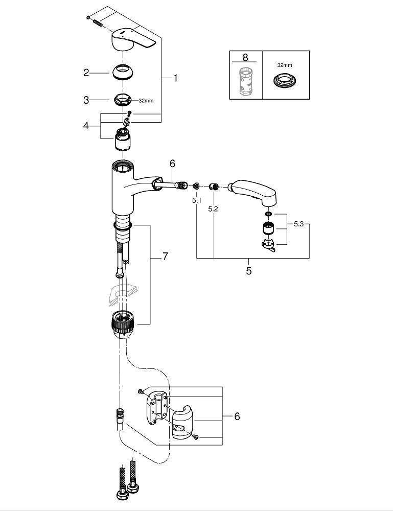 Приобрести смеситель для кухни eurosmart с выдвижным изливом, сталь 30305dc1