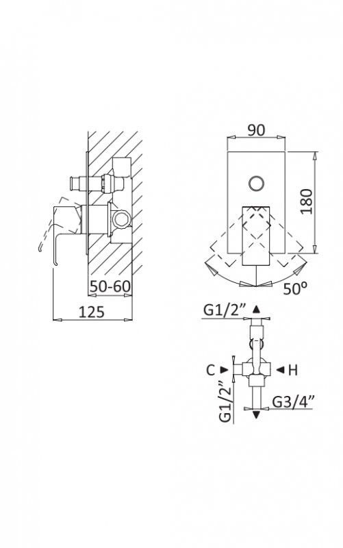 Приобрести cezares смеситель скрытого монтажа porta, хром porta-vdim-01