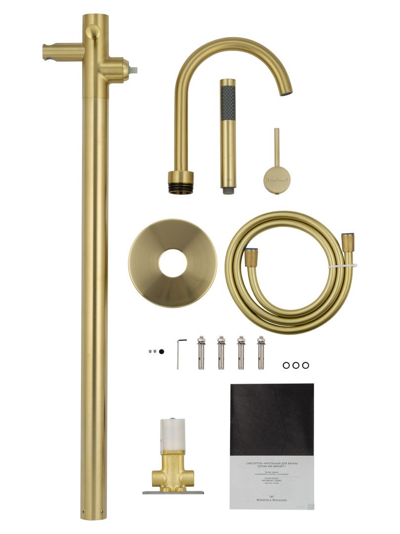 Приобрести смесители напольные для ванн и раковин wonzon & woghand stick, брашированное золото (ww-88649017-bg)