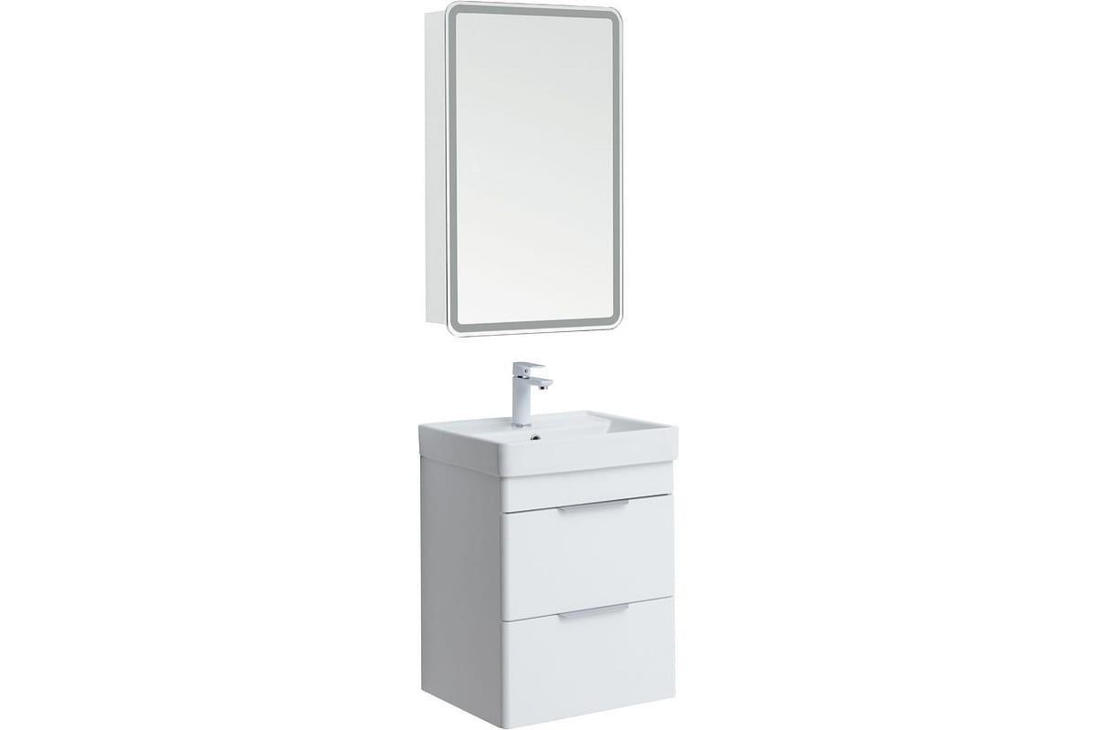 Приобрести aquanet тумба с раковиной ирис new 50 см, белая глянец (2 ящика)