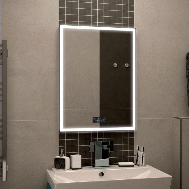 Приобрести briz зеркало bern 70х80 см, с подсветкой, подогревом,часы, температура, сенсорное включение , черное, пдз 47-70