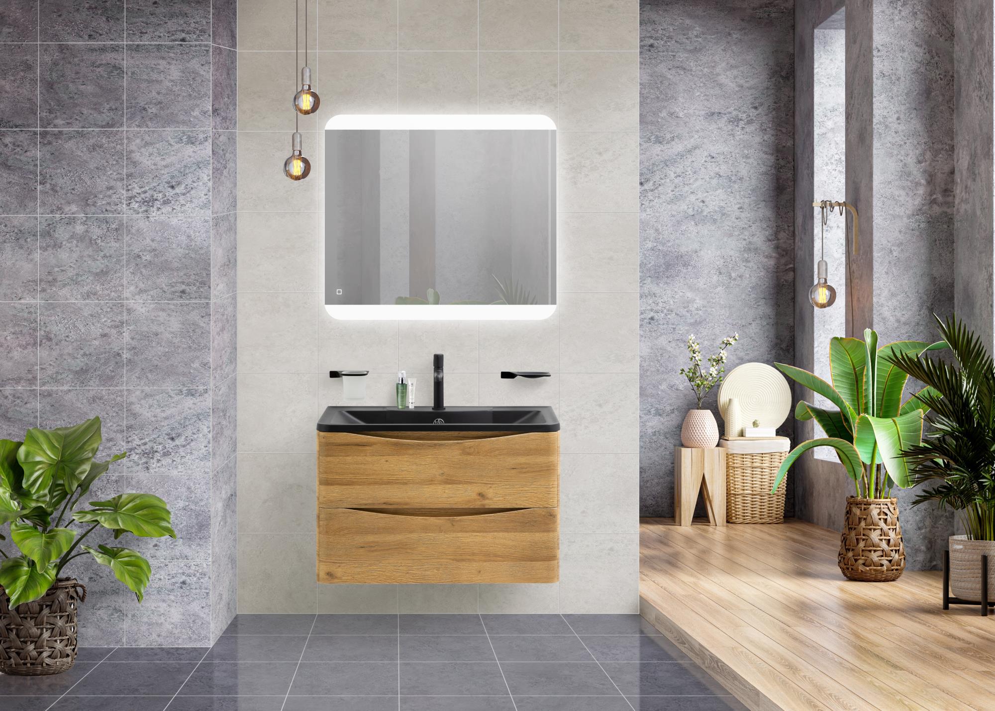 Приобрести belbagno тумба с раковиной acqua 80 см, подвесная rovere rustico, чёрная раковина