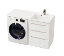 Mirsant Тумба напольная SOHO Quadro с раковиной столешницей Fly 2 120 см под стиральную машину, правая УТ000077619