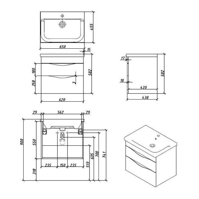 Приобрести caprigo тумба с раковиной lento 65 см, пудра