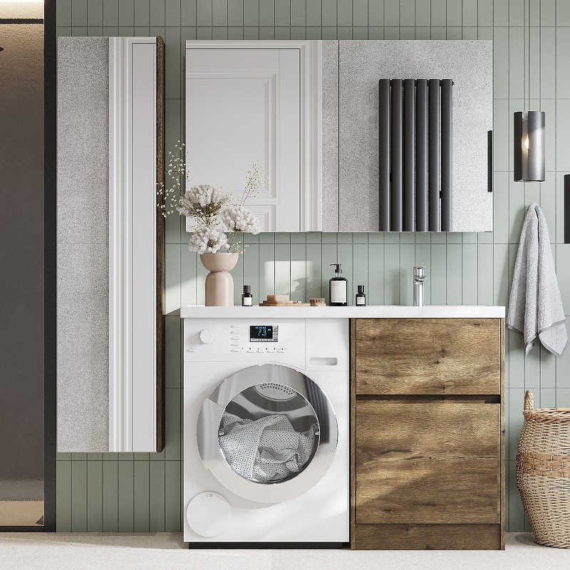 Приобрести тумба напольная с раковиной-столешницей акватон лондри 120 r/l, дуб рустикальный