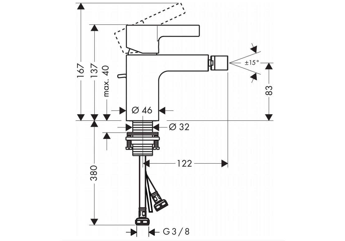 Приобрести смеситель для биде hansgrohe metris s с донным клапаном 31261000