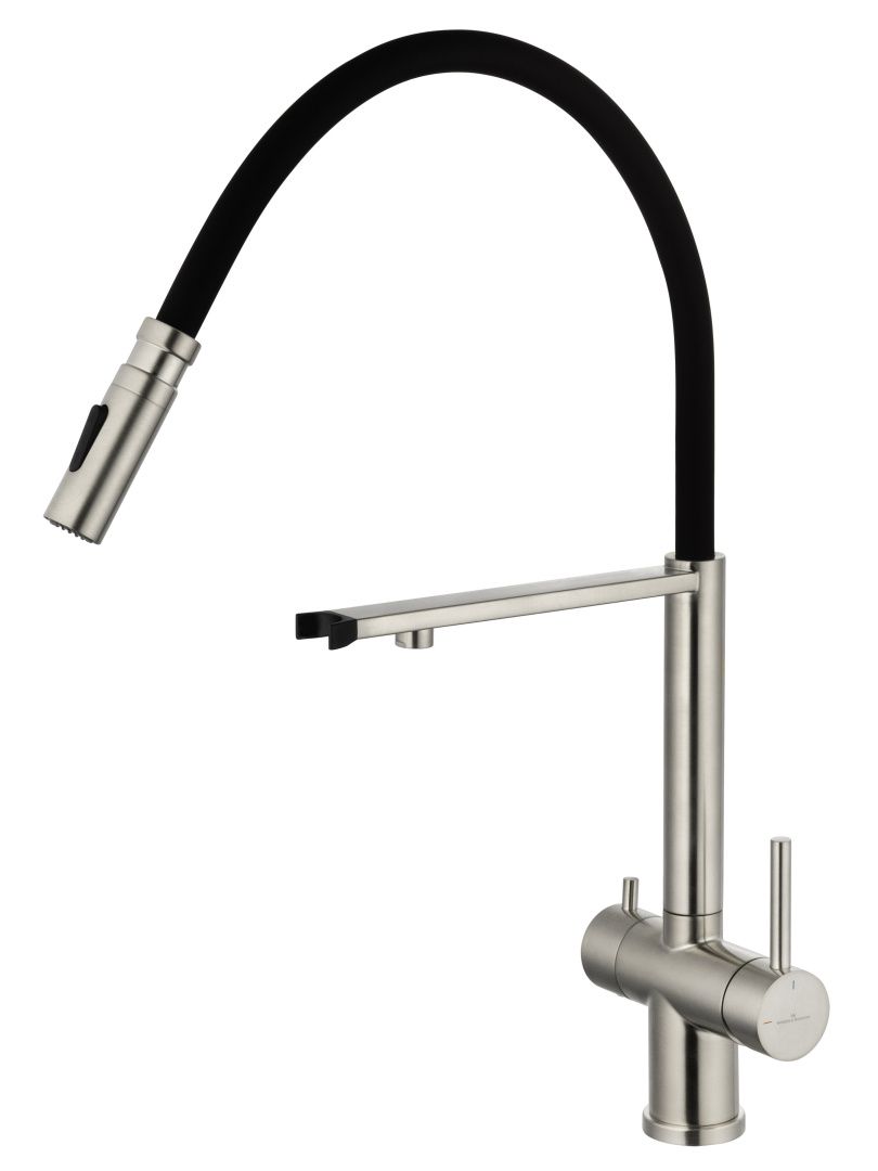 Приобрести смеситель для кухни с гибким изливом и подключением фильтра wonzon & woghand, брашированный никель (ww-88458009-bn)