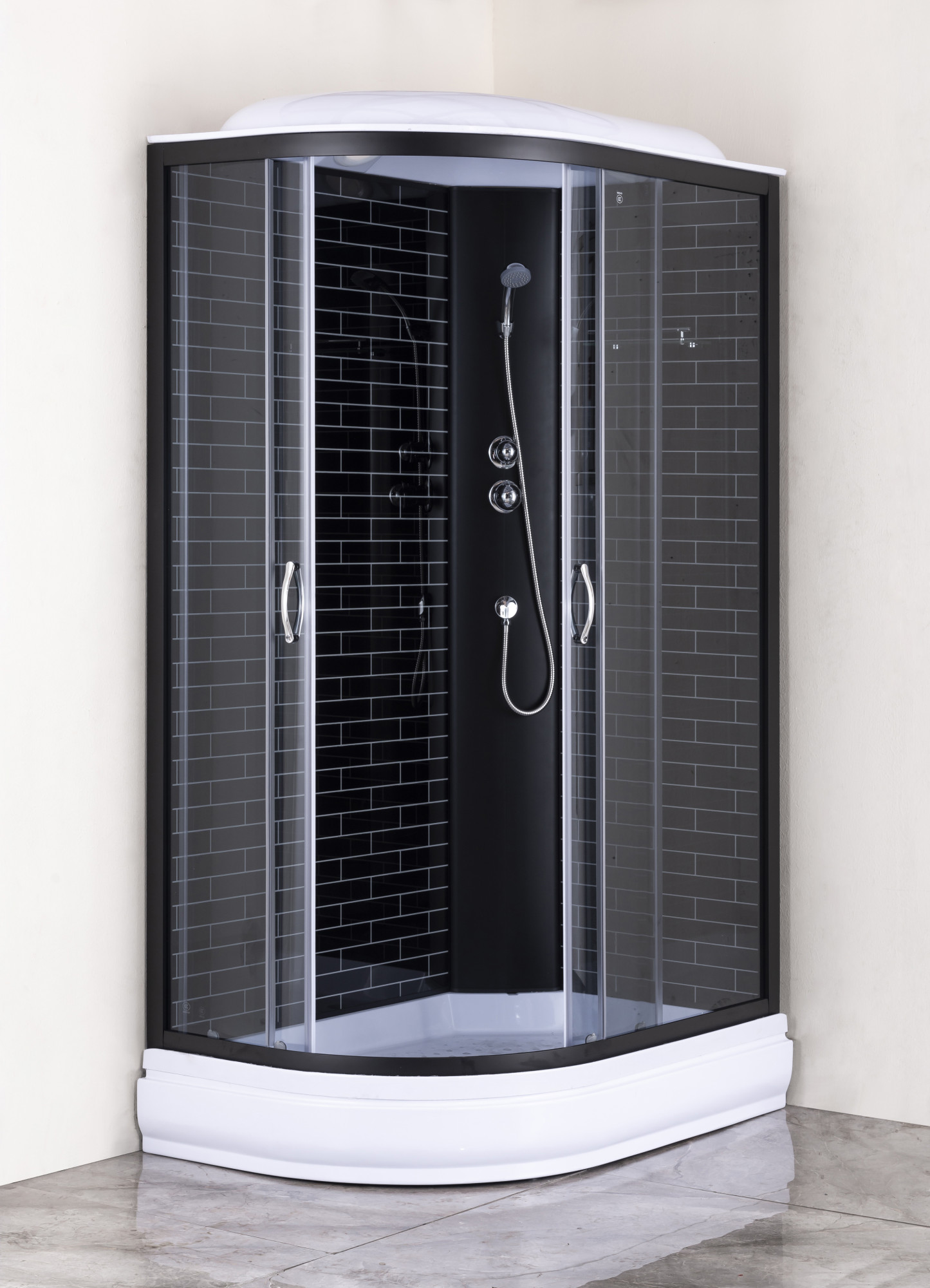 Приобрести loranto душевая кабина 120х80х215 поддон 20 см, черный кирпичный узор, серое стекло 4 мм, профиль черный (cs-66120-20r gb 120)