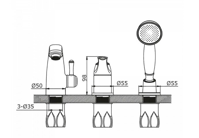 Приобрести смеситель на борт ванны vieir luce, 3 -отверстия, бронза v413532d