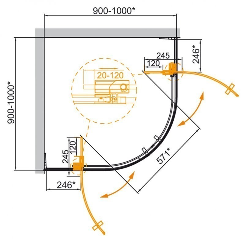 Приобрести cezares душевое ограждение slider 90/100х90/100см slider-r-2-90/100-c-cr