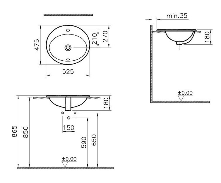 Приобрести раковина врезная на столешницу vitra s20 53 см 5468b003-0001