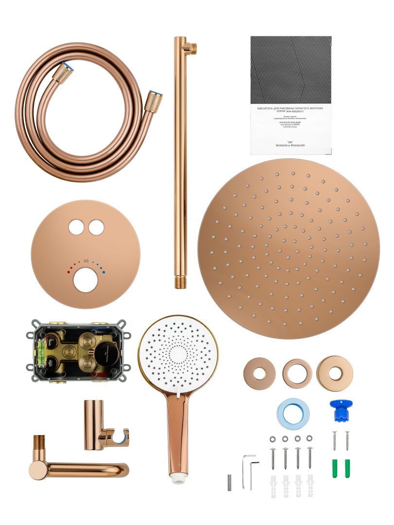 Приобрести душевая система с термостатом встраиваемая wonzon & woghand stick, розовое золото (ww-88929010-rg)