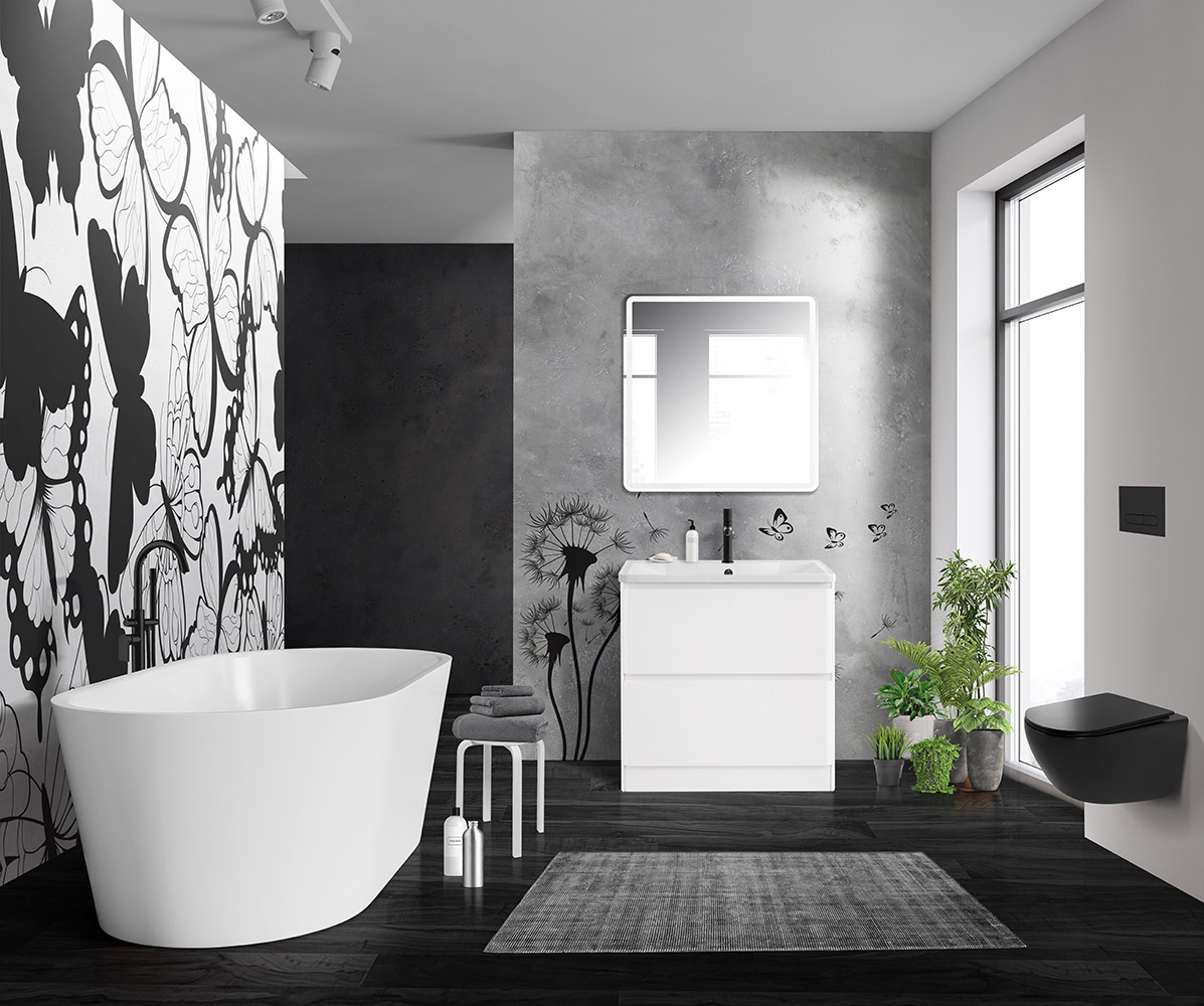 Приобрести belbagno тумба с раковиной albano 80 см, напольная bianco lucido, белая раковина