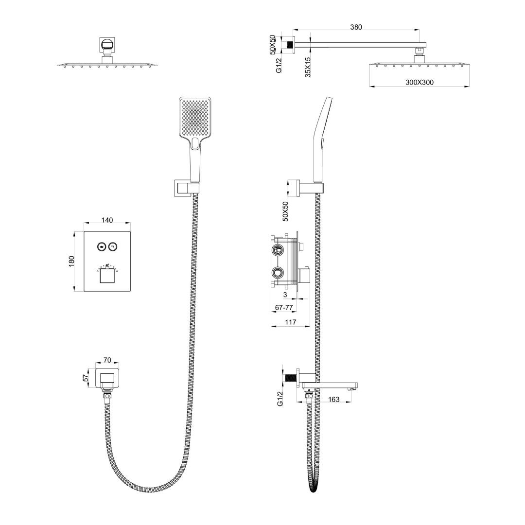 Приобрести душевая система с термостатом встраиваемая wonzon & woghand, брашированный никель (ww-88929003-bn)