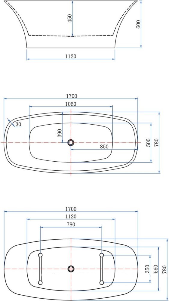 Приобрести aquanet акриловая ванна family smart 170x78 см, черная 88778 gloss finish