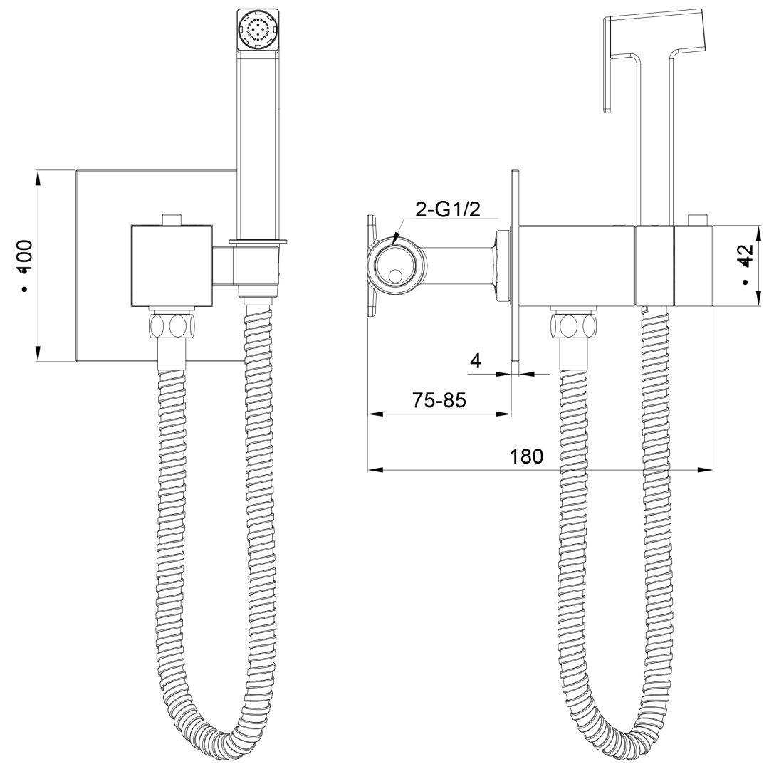 Приобрести смеситель с гигиеническим душем и термостатом встраиваемый wonzon & woghand, темный графит (ww-88829910-bgm)