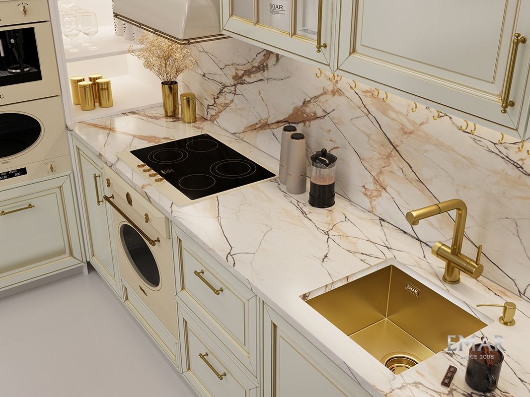 Приобрести emar кухонная мойка 44х42 см, золото emb-131a pvd emb-128a pvd nano golden