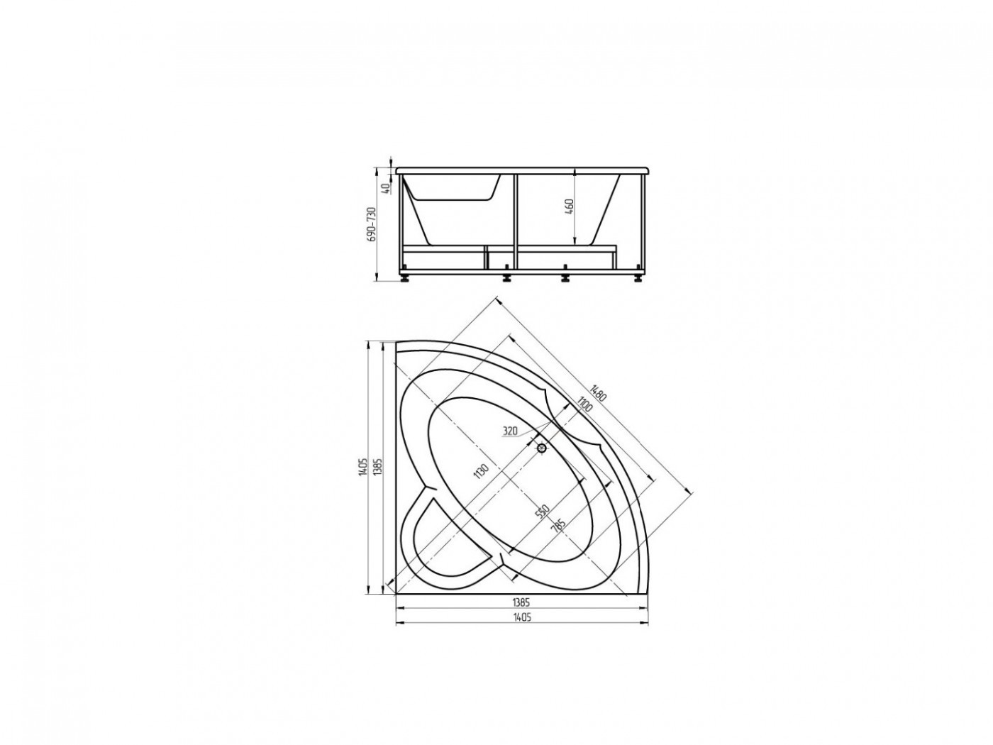 Приобрести акриловая ванна aquatek поларис 1 138,5х138,5 см