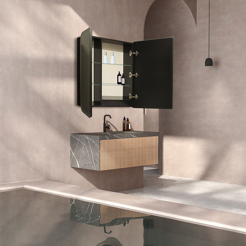 Приобрести зеркало-шкаф azario alliance - black 80,5х80см с подсветкой, led-00002611