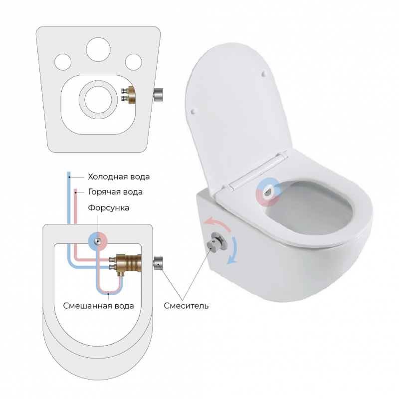 Приобрести унитаз подвесной с сиденьем и креплением с функцией биде и смесителем belbagno uno bb3105chr-bs/sc