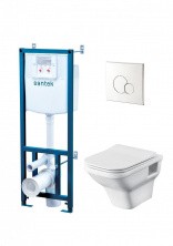 Пэк Santek Лайн подвесная чаша rimless + инсталляция + сиденье Slim, SoftClose + панель смыва хром (1.WH50.1.729)