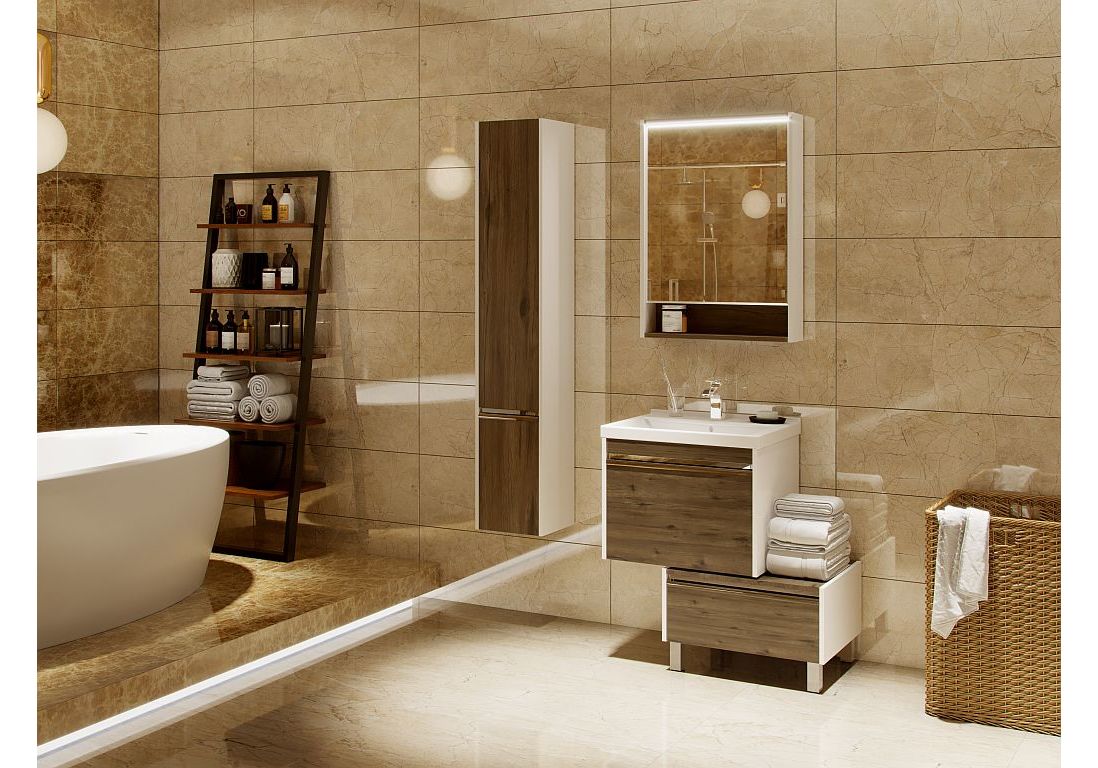 Приобрести тумба подвесная с раковиной акватон капри 60 см 1a230101kpdb0;1wh302421, белый/таксония темная