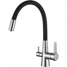 HAIBA Смеситель для кухни 370мм, гибкий излив, черный\хром HB-76858-7