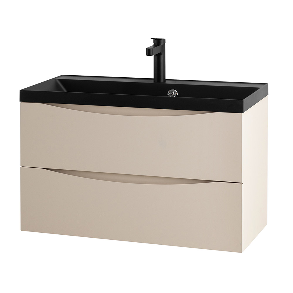 Приобрести belbagno тумба с раковиной marino 80 см, подвесная crema opaco, чёрная раковина