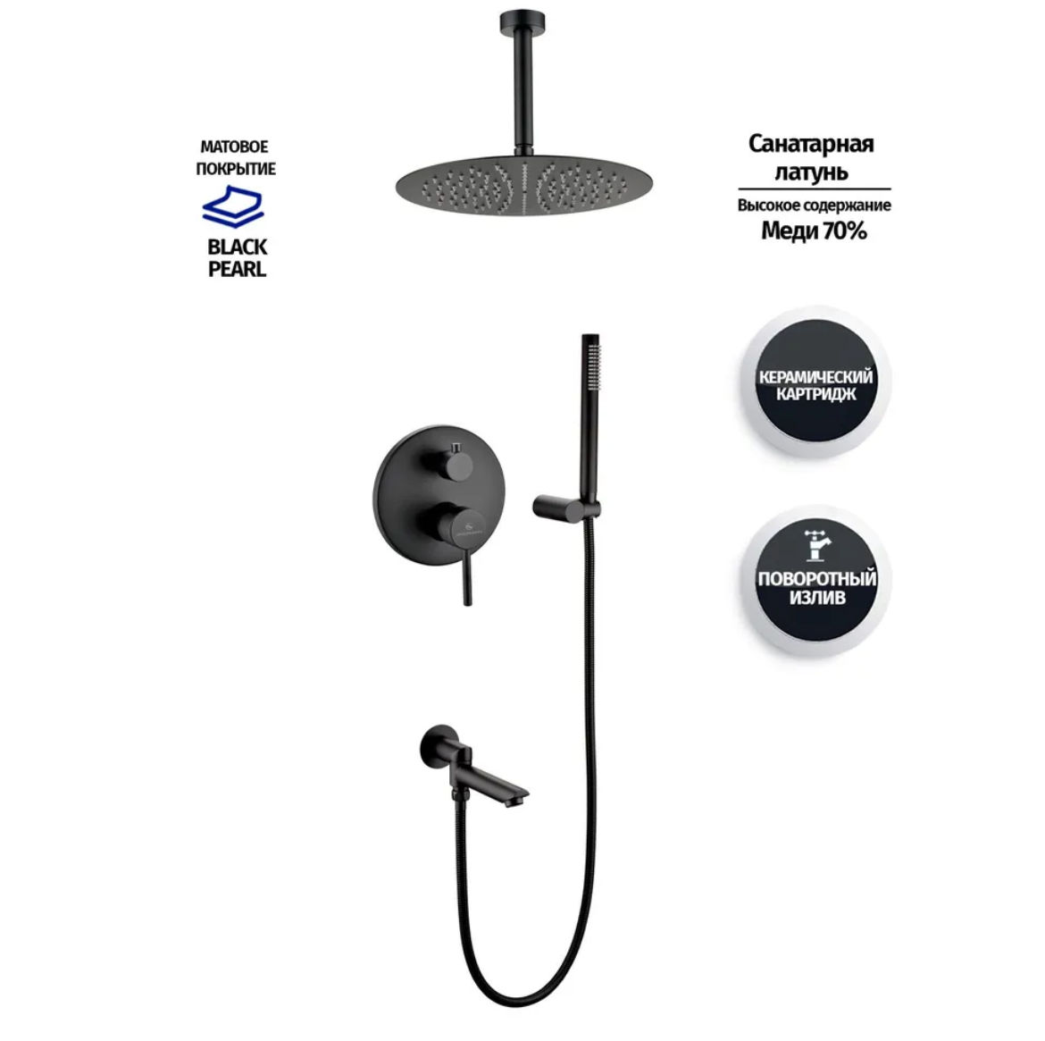 Приобрести grocenberg встраиваемая душевая система, черная матовая gb5099bl-2