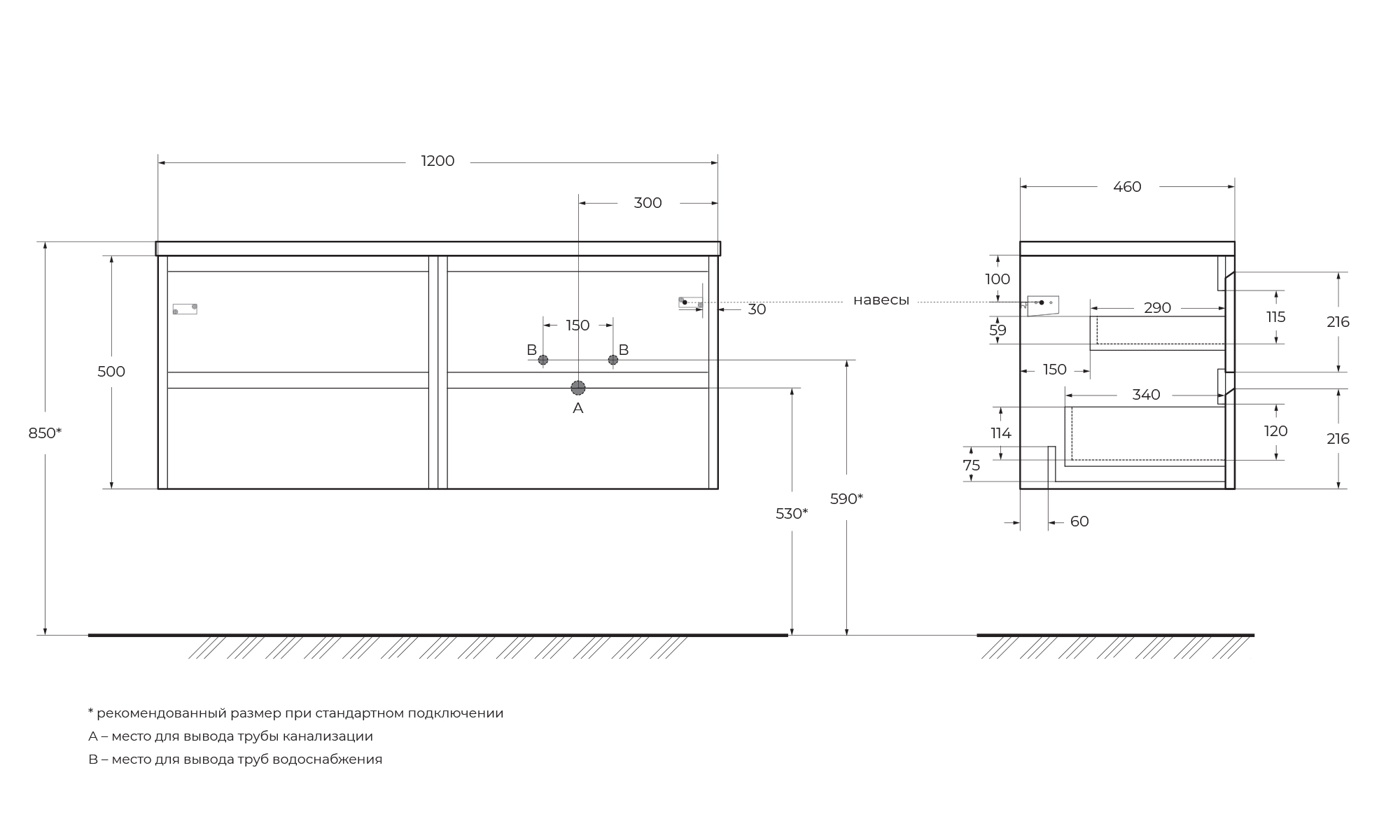 Приобрести belbagno тумба со столешницей kraft 120 см, подвесная bianco opaco, раковина справа