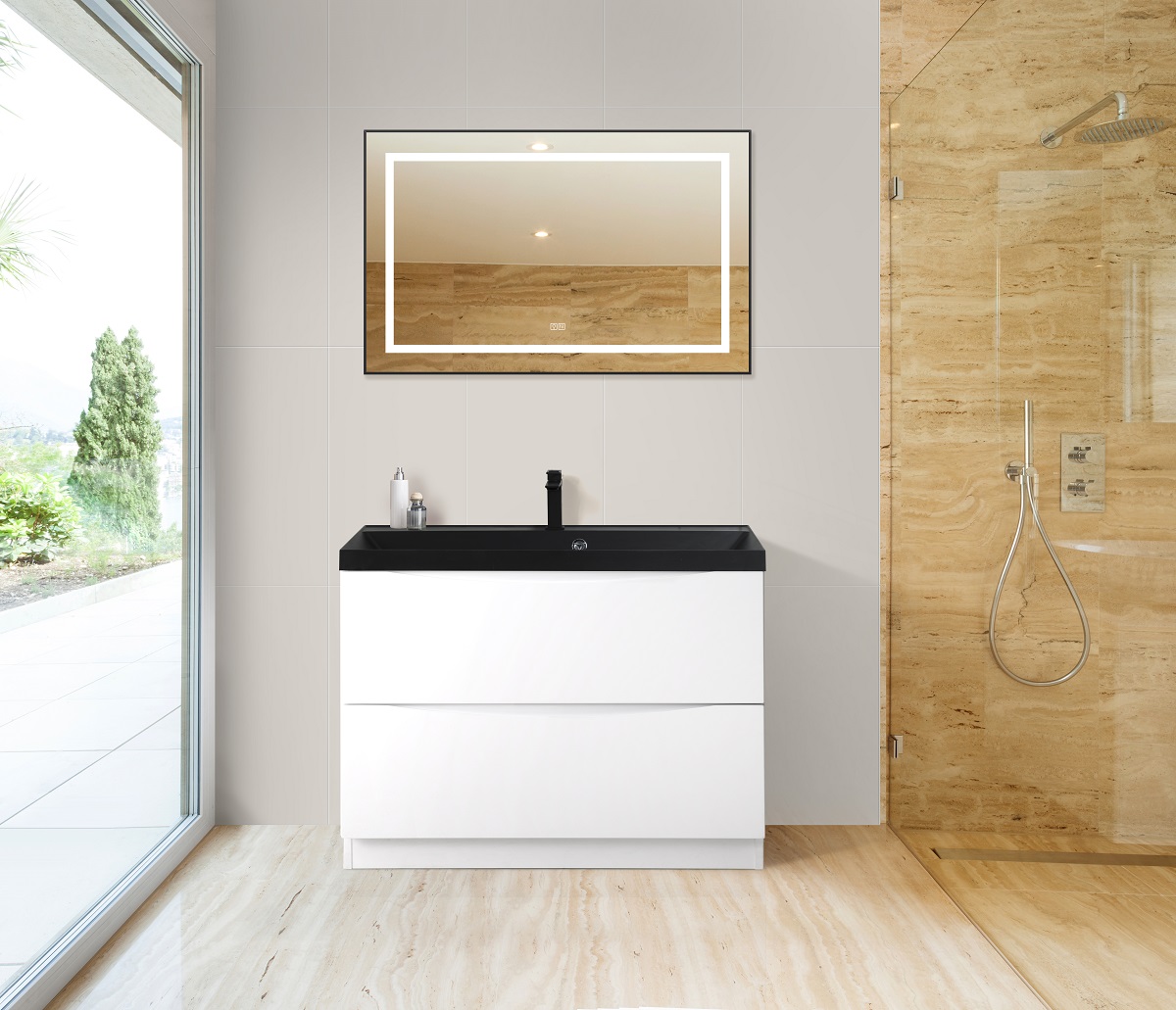 Приобрести belbagno тумба с раковиной marino 80 см, напольная bianco lucido, чёрная раковина