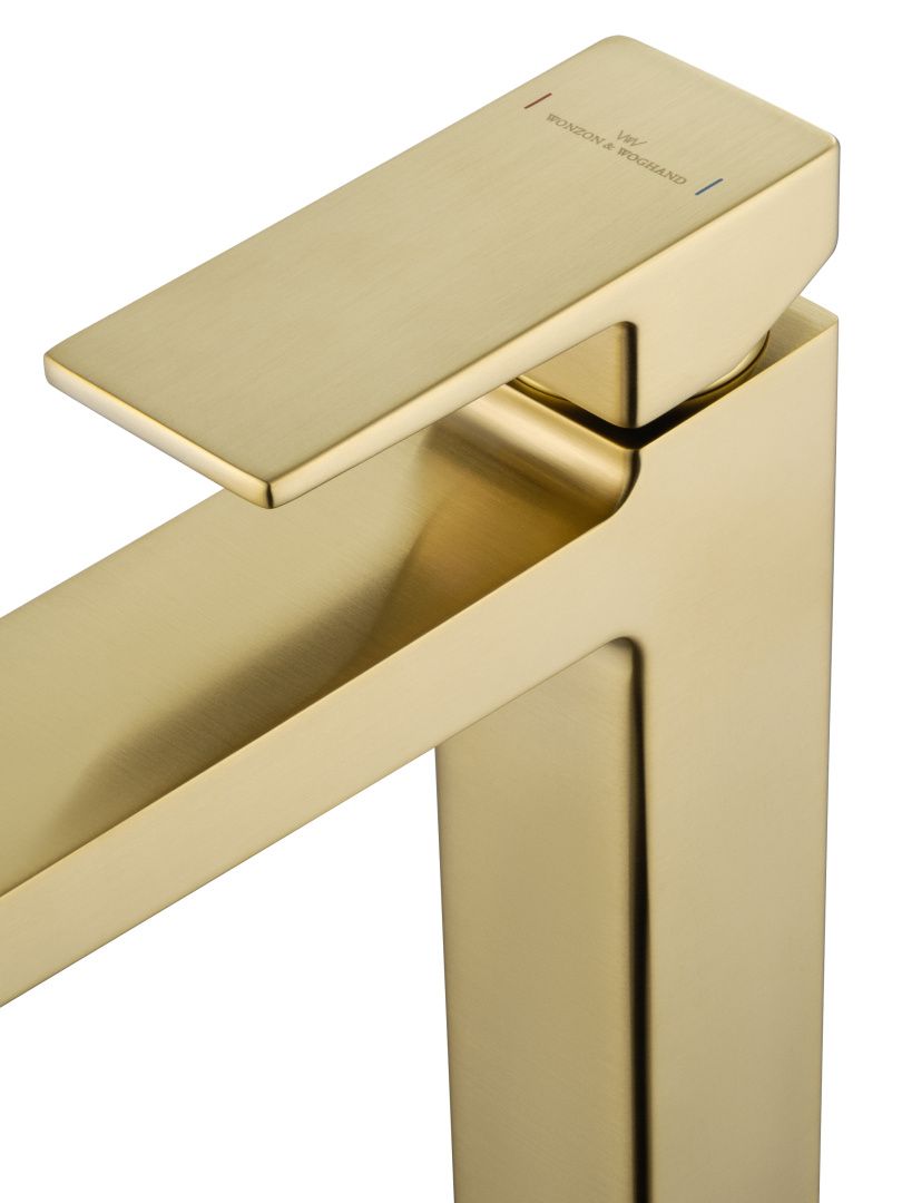 Приобрести смеситель для раковины высокий wonzon & woghand cube 2.0, брашированное золото (ww-88019068-bg)