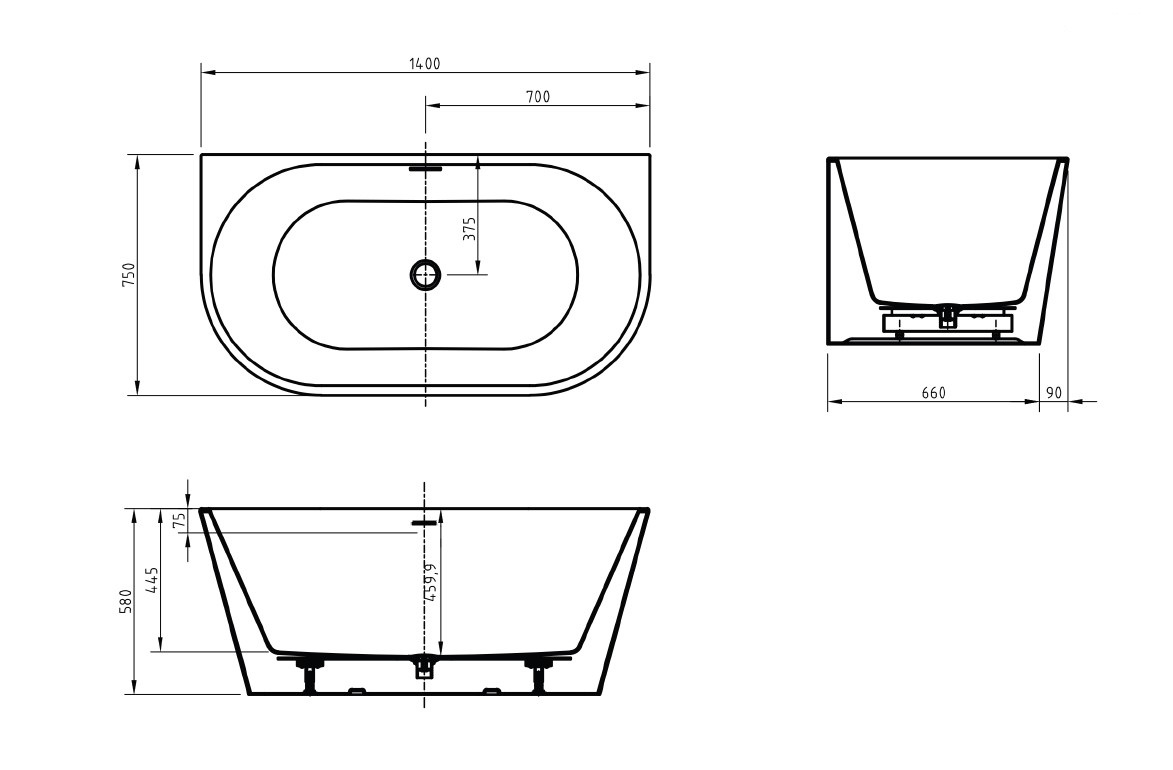 Приобрести belbagno акриловая ванна 140х75 см, пристенная, белая bb710-1400-750