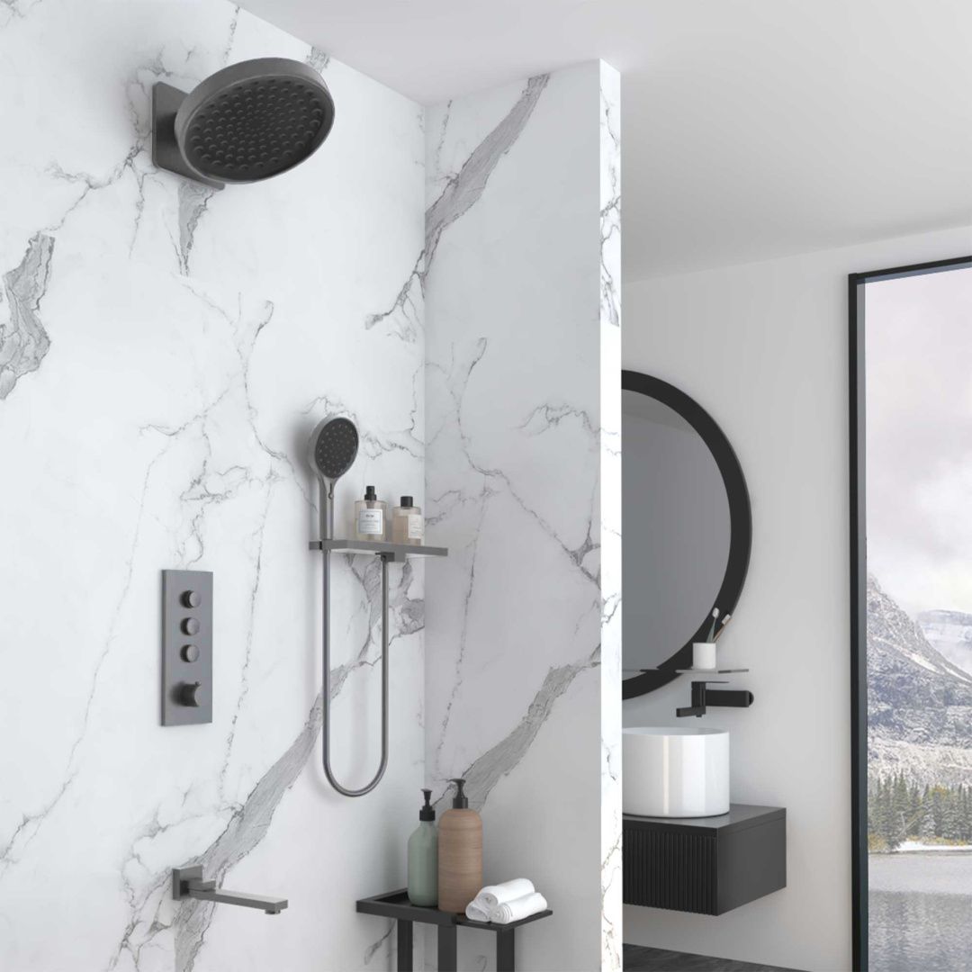 Приобрести vincea встраиваемая душевая система inspire с термостатом, оружейная сталь vsfw-433ti3rgm