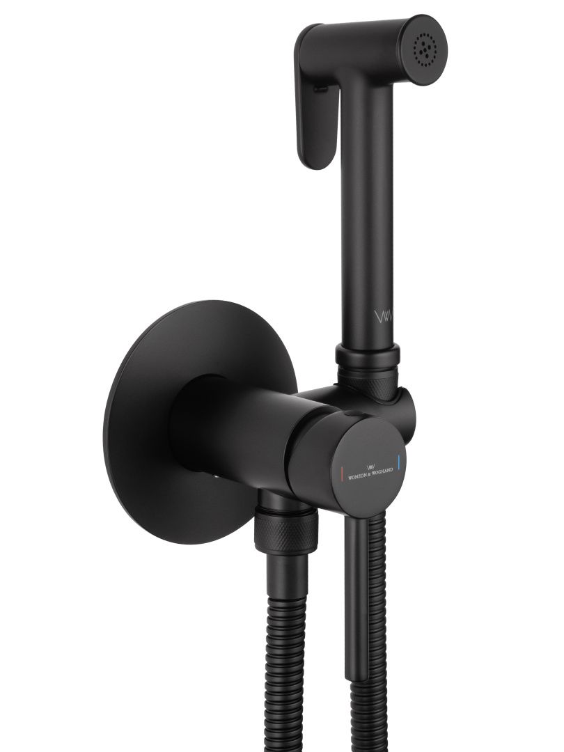 Приобрести смеситель с гигиеническим душем встраиваемый wonzon & woghand stick, черный матовый (ww- 88829902-mb)