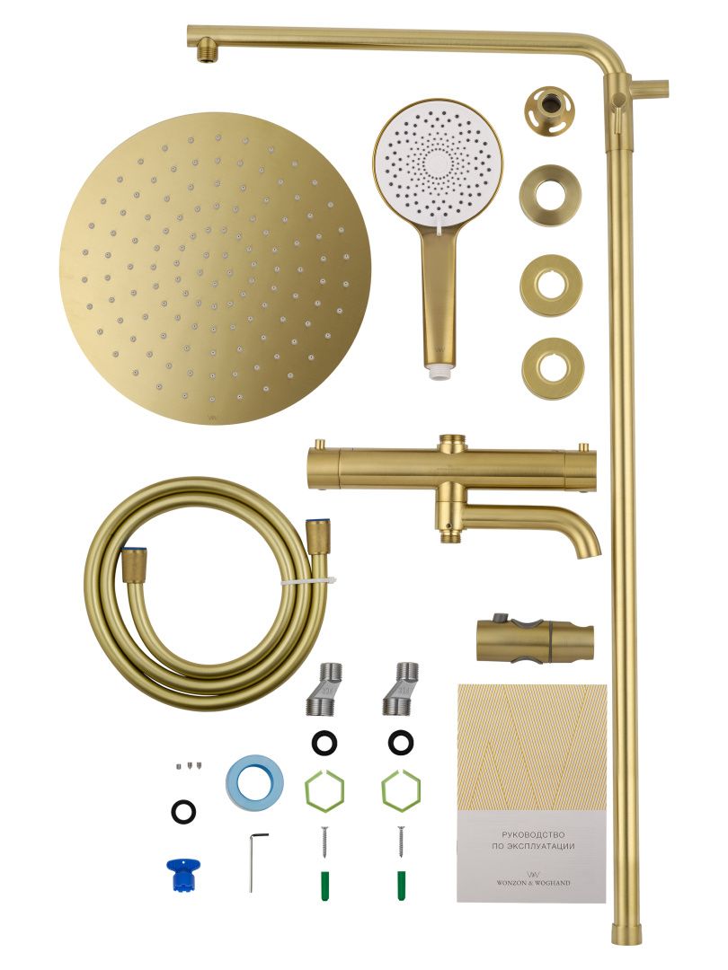 Приобрести душевая система с термостатом wonzon & woghand stick, брашированное золото (ww-88739903-bg)